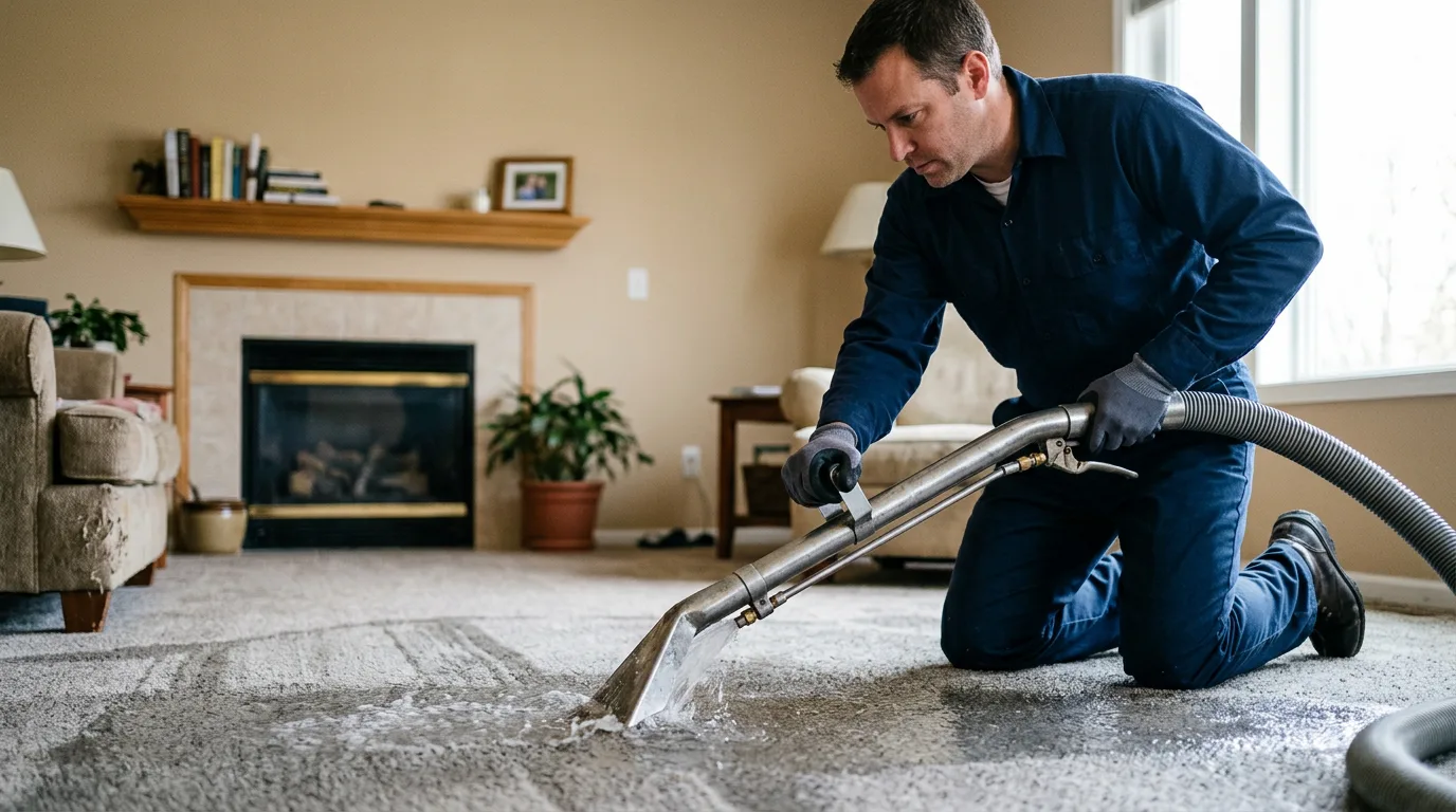 Water damage restoration technician working near Piper City, IL